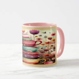 Whimsical Stacked Floral Teacups Art Mug Tasse