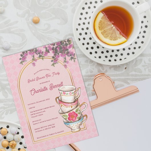 Whimsical Stacked Teacups Bridal Shower Tea Party Einladung