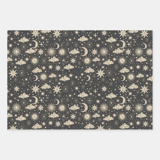 Whimsical Star Moon Planets Wolken Geschenkpapier Set (Vorderseite 3)