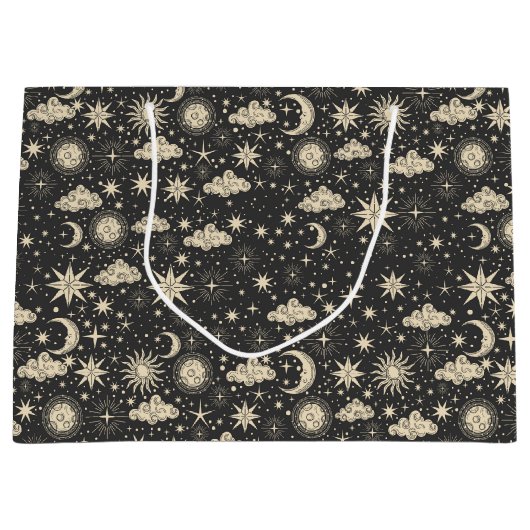 Whimsical Star Moon Planets Wolken Große Geschenktüte (Vorderseite)