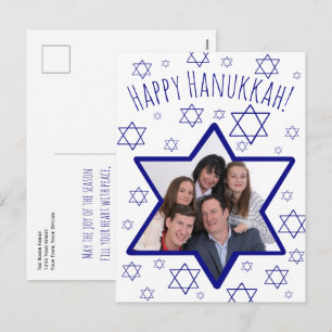 Whimsical Star of David Foto Frame Happy Hanukkah Feiertagspostkarte