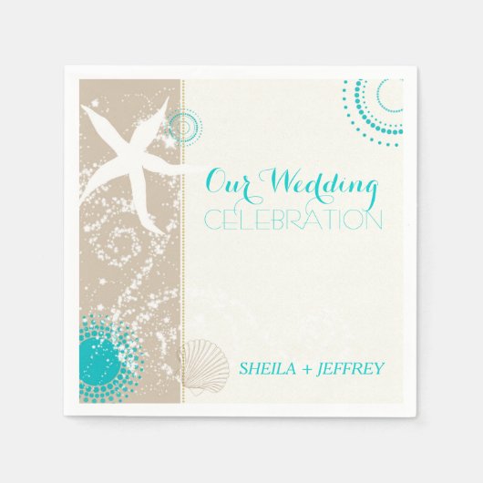 Whimsical Starfish + Beach Sand Hochzeit Serviette (Vorderseite)