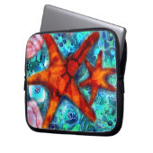 Whimsical Starfish Seashells Beach Aquamarin Pink Laptopschutzhülle (Vorderseite Links)