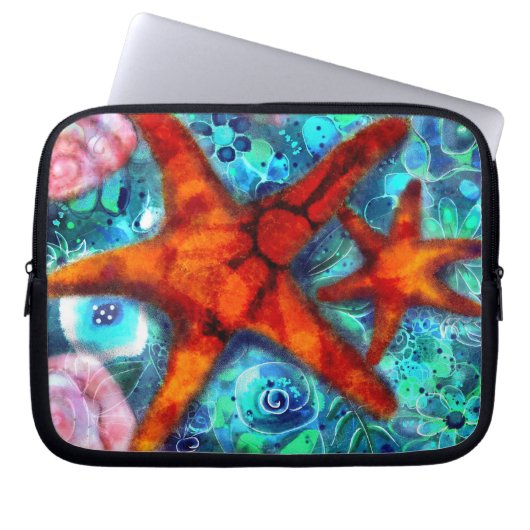 Whimsical Starfish Seashells Beach Aquamarin Pink Laptopschutzhülle (Vorderseite)