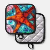 Whimsical Starfish Seashells Beach Aquamarin Pink Topflappen (Vorderseite/Rückseite)