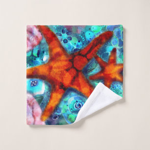 Whimsical Starfish Seashells Beach Aquamarin Pink Waschlappen