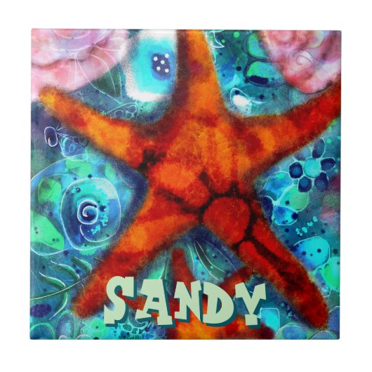 Whimsical Starfish Seashells Beach Personalisiert Fliese (Vorderseite)