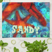 Whimsical Starfish Seashells Beach Personalisiert Geschirrtuch (Gefaltet)