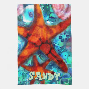 Whimsical Starfish Seashells Beach Personalisiert Geschirrtuch