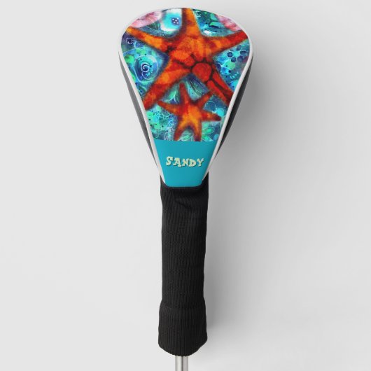 Whimsical Starfish Seashells Beach Personalisiert Golf Headcover (Vorderseite)