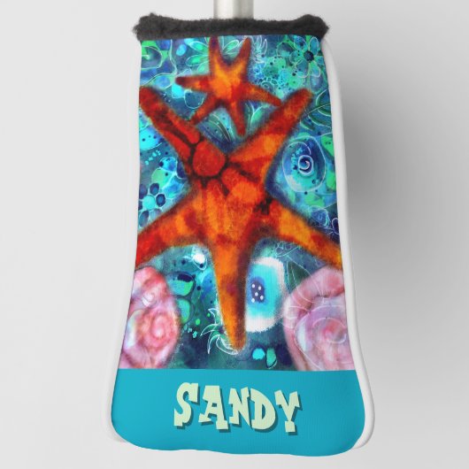 Whimsical Starfish Seashells Beach Personalisiert Golf Headcover (Rotieren 90)