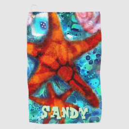Whimsical Starfish Seashells Beach Personalisiert Golfhandtuch