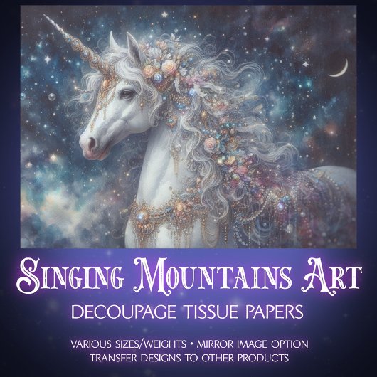 Whimsical Starlight Einhorn Decoupage Seidenpapier