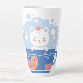 Whimsical Starry Kitten Blue Teacup Latte Mug Milchtasse
