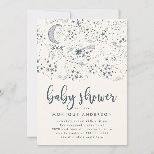 Whimsical Starry Night Constellation Baby Shower Einladung (Vorderseite)