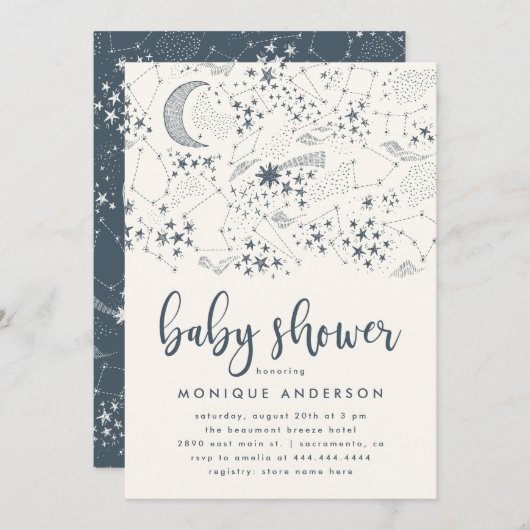 Whimsical Starry Night Constellation Baby Shower Einladung (Vorne/Hinten)