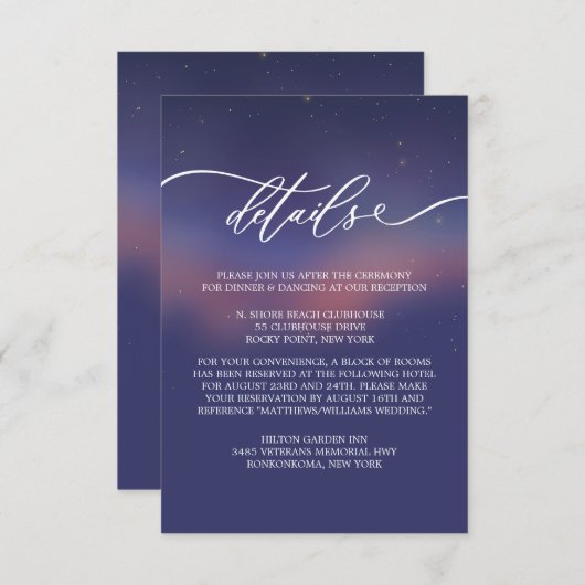Whimsical Starry Night Script Modern Begleitkarte (Vorne/Hinten)