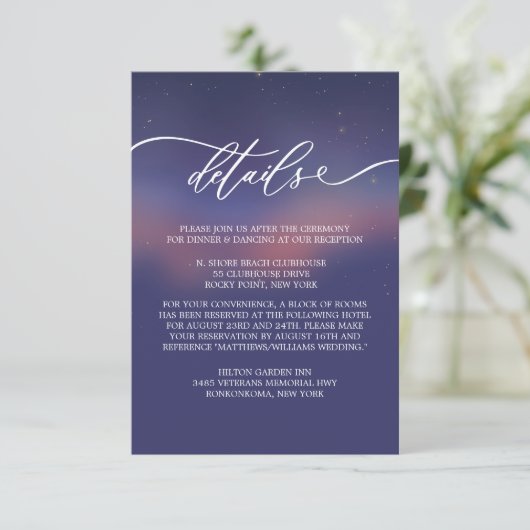 Whimsical Starry Night Script Modern Begleitkarte (Stehend Vorderseite)