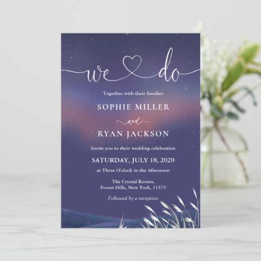 Whimsical Starry Night Script Modern Wedding  Einladung (Stehend Vorderseite)
