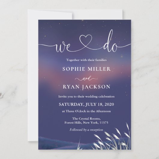 Whimsical Starry Night Script Modern Wedding  Einladung (Vorderseite)