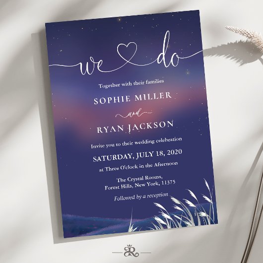 Whimsical Starry Night Script Modern Wedding Einladung
