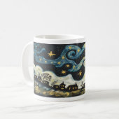 Whimsical Starry Night Village Coffee Tasse (Vorderseite Links)