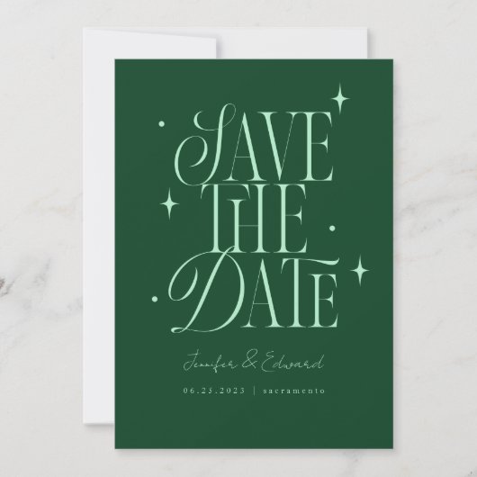 Whimsical Stars Emerald Green Save the Date (Vorderseite)