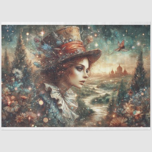 Whimsical Steampunk Alice In Wonderland Seidenpapier (Vorderseite)