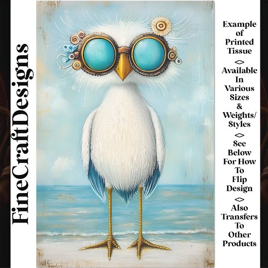 Whimsical Steampunk Bird by Sea BS5 Decoupage Seidenpapier