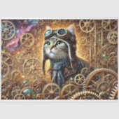 Whimsical Steampunk Cat Cosmic Journey Decoupage Seidenpapier (Vorderseite)