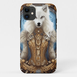 Whimsical steampunk charmanter weißer Wolf Case-Mate iPhone Hülle