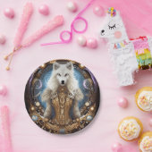 Whimsical steampunk charmanter weißer Wolf Pappteller (Party)