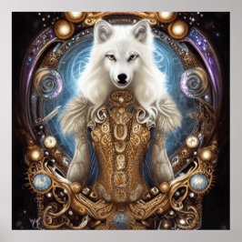 Whimsical steampunk charmanter weißer Wolf Poster
