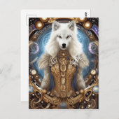 Whimsical steampunk charmanter weißer Wolf Postkarte (Vorne/Hinten)