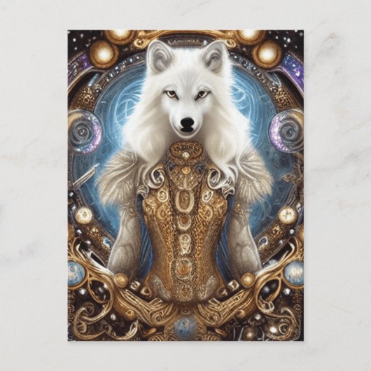 Whimsical steampunk charmanter weißer Wolf Postkarte (Vorderseite)