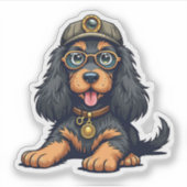Whimsical Steampunk Cocker Spaniel, Detektiv Pup, Aufkleber (Vorderseite)