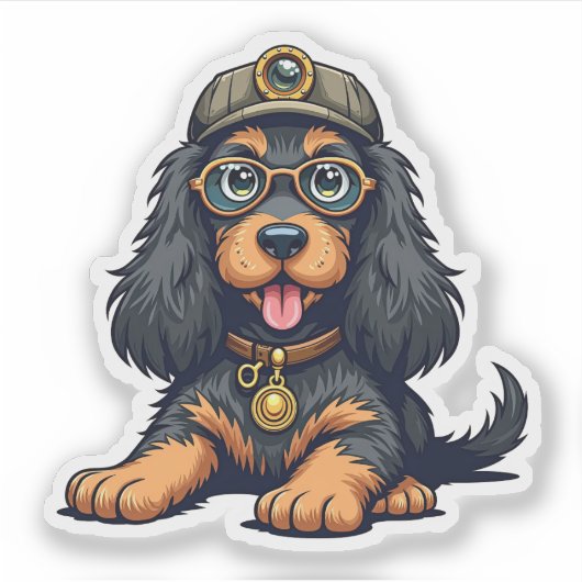 Whimsical Steampunk Cocker Spaniel, Detektiv Pup, Aufkleber (Vorderseite)