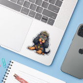 Whimsical Steampunk Cocker Spaniel, Detektiv Pup, Aufkleber (Laptop mit iPhone)