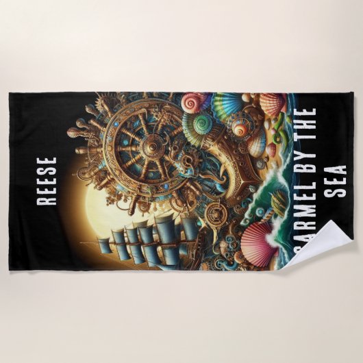 WHIMSICAL STEAMPUNK DEEP SHIPS STRANDTUCH (Vorderseite)