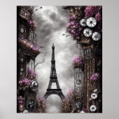 Whimsical Steampunk Fantasy Eiffel Tower Paris Poster (Vorne)