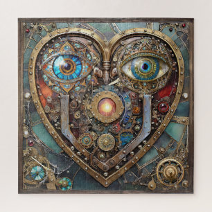 Whimsical Steampunk Herz Ich sehe dich Ich liebe d Puzzle