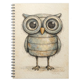 Whimsical Steampunk Owl Illustration Notizblock