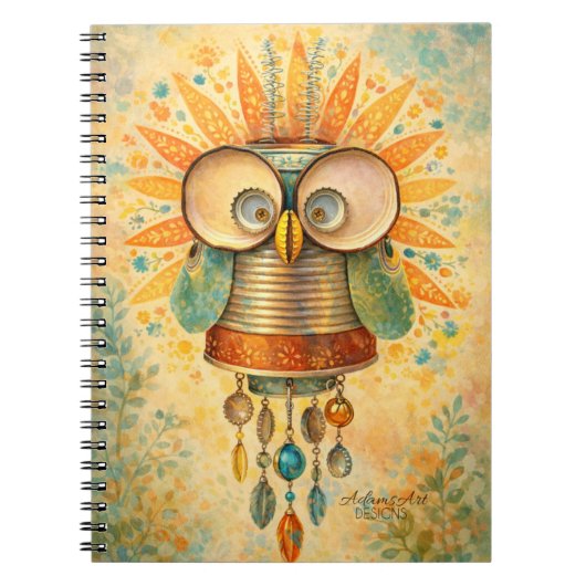 Whimsical Steampunk Owl Notebook – Vintage Notizblock (Vorderseite)