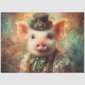 Whimsical Steampunk Pig in Top Hat Decoupage Seidenpapier (Vorderseite)
