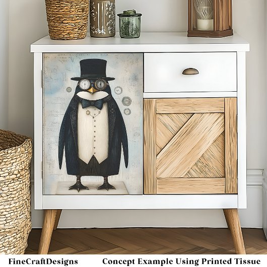 Whimsical Steampunk Pinguin Dressed L5 Decoupage Seidenpapier