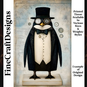 Whimsical Steampunk Pinguin verziert  L5 Decoupage Seidenpapier
