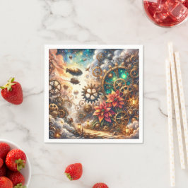 Whimsical Steampunk Poinsettia Découpage Napkins Serviette