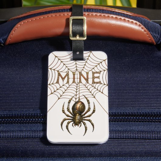 Whimsical Steampunk-Spinne & Netz - MEINS Gepäckanhänger (Vorderseite Insitu 2)