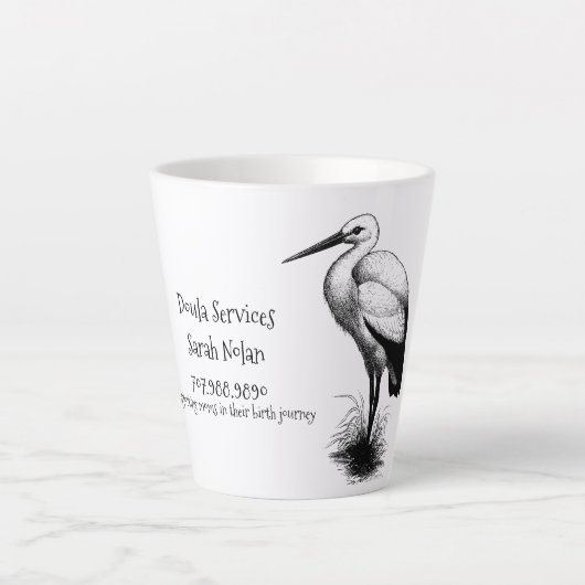 Whimsical Stork Doula Förderung Milchtasse (Vorderseite)