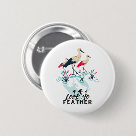 Whimsical Stork Pub Art - "Look No Feather" Button